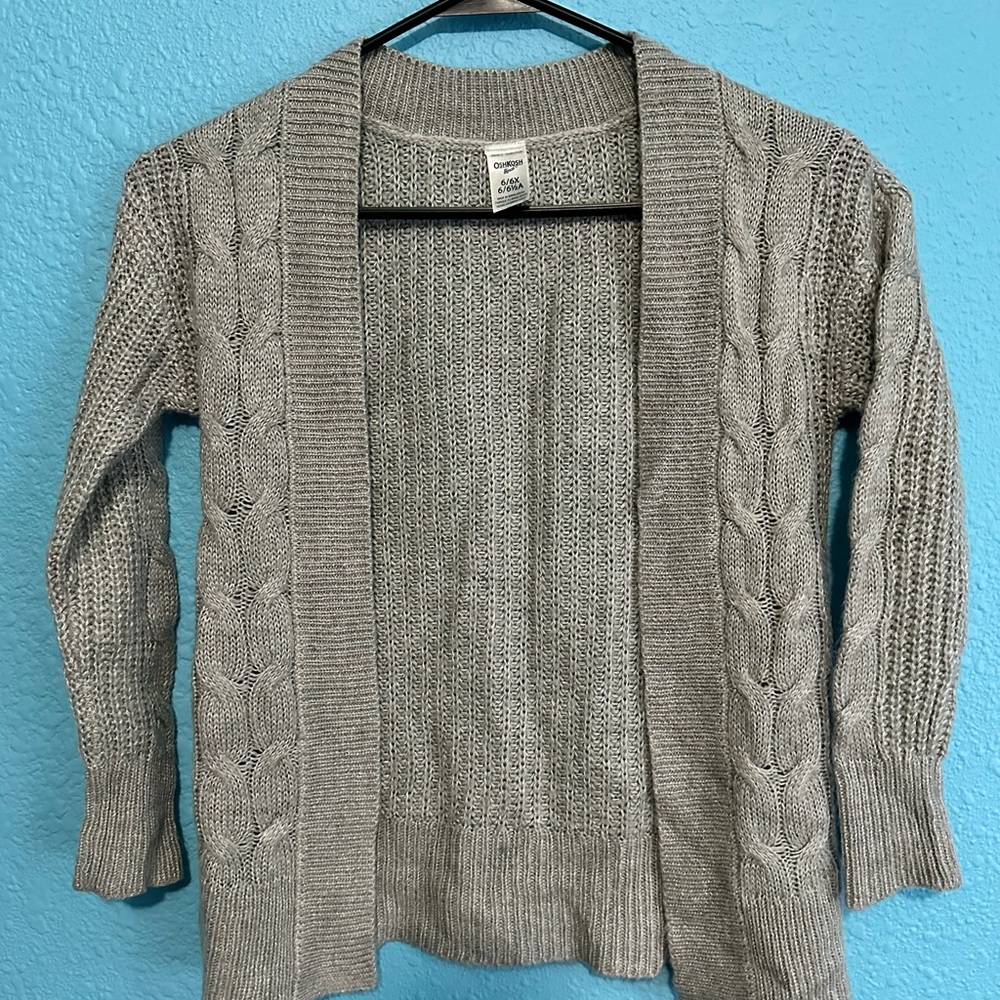 Gray Cable Knit Girls Sweater